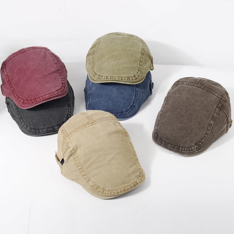 Qlauca Store 3Pcs Men's Newsboy Caps Washing Cotton Cooling Lightweight Scally Cap for Men Adjustable Flat Cap - Image 5